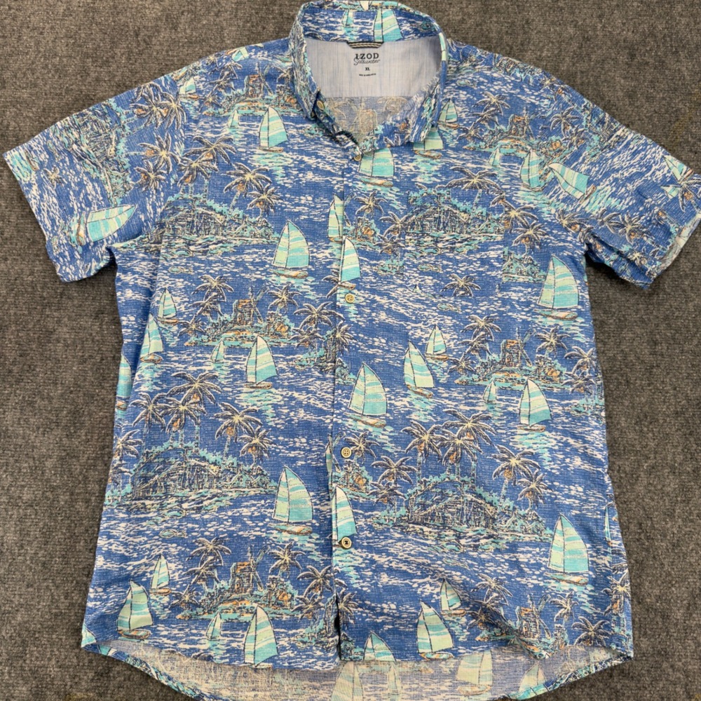 IZOD Saltwater Sailboat Nautical Print Button Down Shirt Blue Size XL